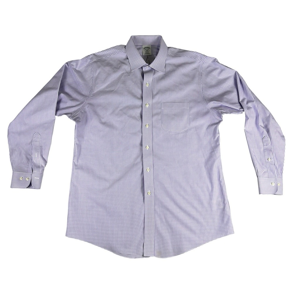 Brooks Brothers 1818 Regent Non Iron Dress Shirt 16.5 34/35 Purple Check XL